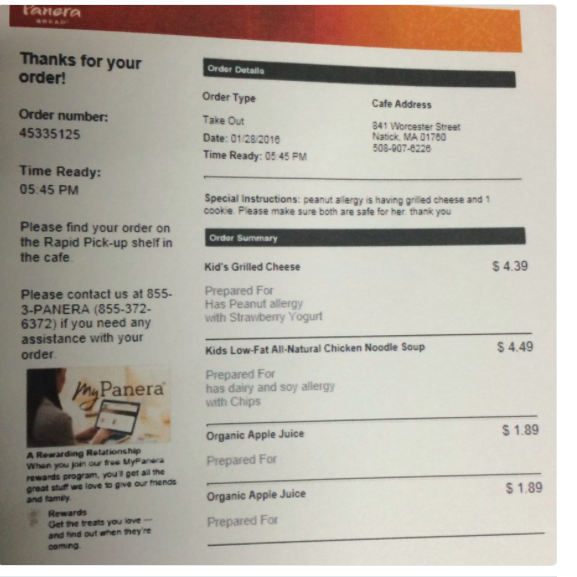 Panera order ticket