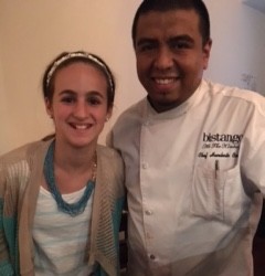 Chef Humberto Corona of Bistango at the Kimberly Hotel in NYC talks with food-allergic teen, Ella.